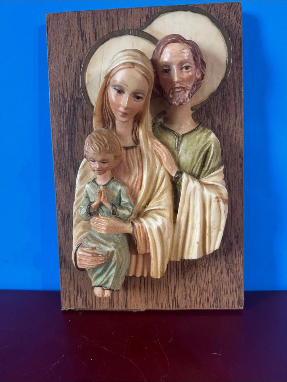 Vintage Holy Family Wall Plaque Jesus Virgin Mary Joseph Roman Italy Religion